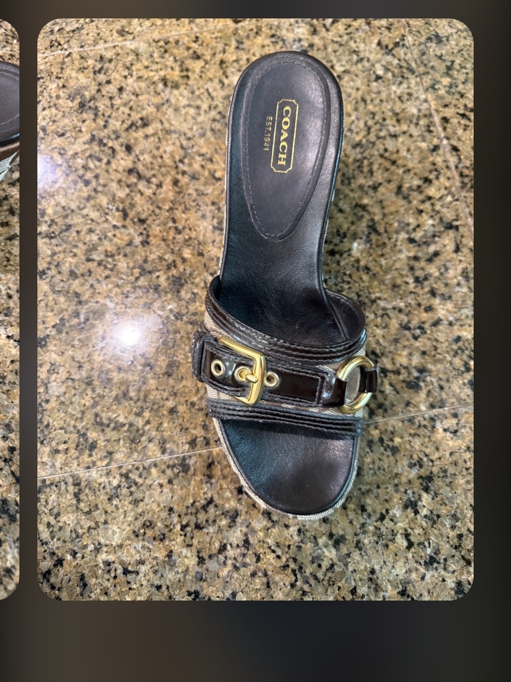 Pair Of Coach Leather Slide Mule with Gold Buckle Detail - Picture 2 of 5